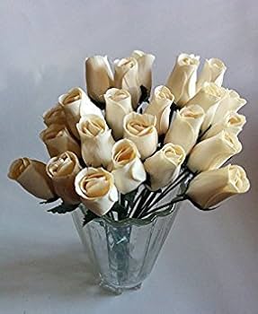Amazon.com: Seddex 24 Beautiful Realistic Ivory White Wooden Roses
