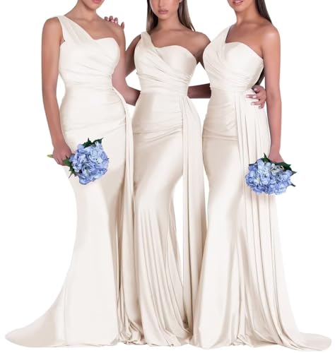 Image of One Shoulder Bridesmaid Dresses for Wedding Long Satin Bodycon Prom Dress Mermaid Formal Evening Gowns