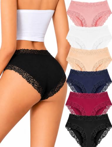Image of ALL OF SHE Womens Cotton Underwear Cheeky Lace Bikini Panties Sexy Briefs Soft Breathable Lingerie for Ladies Underwear Pack