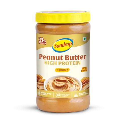 Image of Sundrop Peanut Butter High Protein I with Honey | Creamy | 500 grams | With 31% Protein | Added Whey Protein | No Preservatives | Great Value Per Gram of Protein I 40% less Sugar