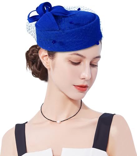 Ellydoor Wool Fascinator Hat Winter Wool Felt Pillbox Hat For Women Wedding Church Hat Veil Flower Fedoras thumb #1