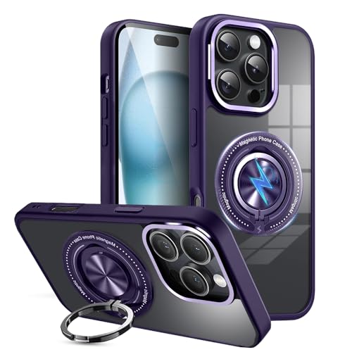 Image of KARWAN️360 Degree Stand with Mag-Safe Case with N52 Strong Magnets Mag-Safe Phone case Cover for iPhone 16 Pro Max || Mobile Back Cover for iPhone 16 Pro Max || Purple