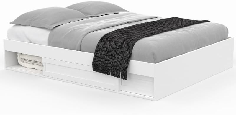 Lit Double avec 4 Tiroirs de Rangement, Lit 160x200 avec Sommier et