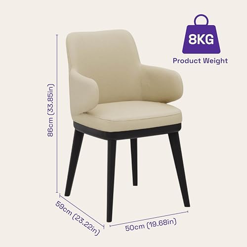 Image of Wakefit Arvia Dining Chair with Arm - Robin Beige