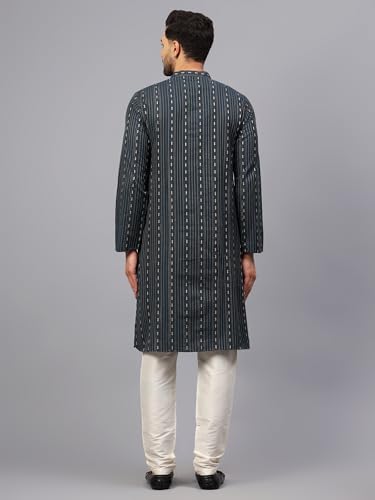 Image of LATEST CHIKAN Men's Cotton Regular Striped Knee Lenght Kurta Full Sleeves