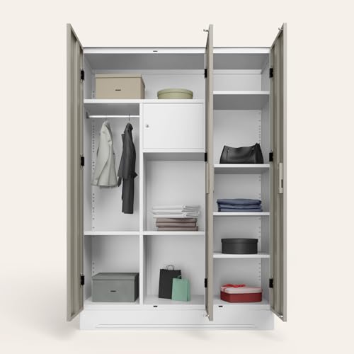 Image of Interio by Godrej Slimline 3-Door Digital Printed Steel Almirah (Snowscape Warm Grey), 1-Year Warranty, 1 Locker