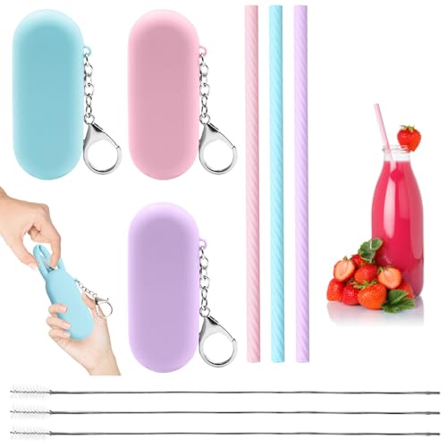 3 Packs Reusable Straws Silicone Straws Foldable Straw with Cleaning Brush and Case, Silicone Straws Reusable Sets Drinking Straws Portable Straws for Travel Party, 3 Colors 3 Packs Reusable Straws Silicone Straws Foldable Straw with Cleaning Brush and Case, Silicone Straws Reusable Sets Drinking Straws Portable Straws for Travel Party, 3 Colors
