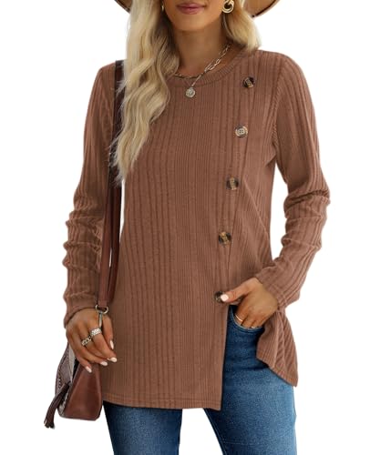 Image of XIEERDUO Long Sleeve Tops for Women Tunics Buttons Front Slit