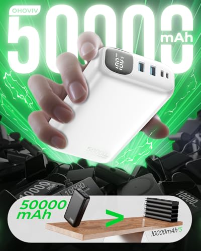 Image of OHOVIV Portable Charger 50000mAh Power Bank - 22.5W Fast Charging External Battery Pack,USB-C Portable Phone Charger for iPhone 17 /16 /15 /14 /13 Pro Android Samsung, for Travel Camping Essential-White