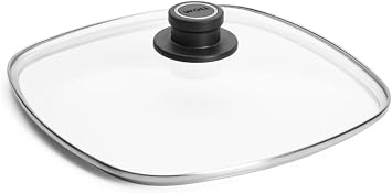 Woll Tempered Glass with Stainless Steel Rim and Vented Knob Square Lid, 11" x 11", Clear