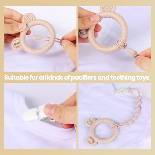 Eascrozn 6 Pack Baby Pacifier Clip, Silicone Pacifier Clips Holder with One Piece Design, BPA Free, Soft Flexible Binky Clips with Texture for Baby Boy and Girl - Thumbnail 6