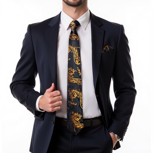 Image of DiBanGu Mens Zipper Ties Silk Adjustable Necktie Pocket Square