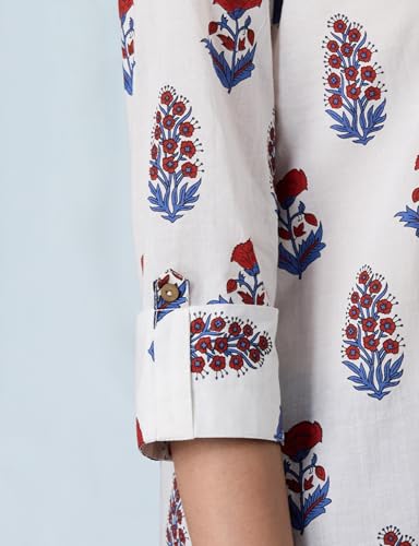 Image of Amazon Brand - Myx Women's Screen Print Straight Printed Regular Cotton Short Kurti (Available in Plus Sizes)