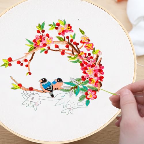 Image of Huacan Embroidery Canvas Bag Kits for Adults Beginner Stamped Flowers Pattern DIY Cross Stitch Printed Flower Stitching Sewing Kit
