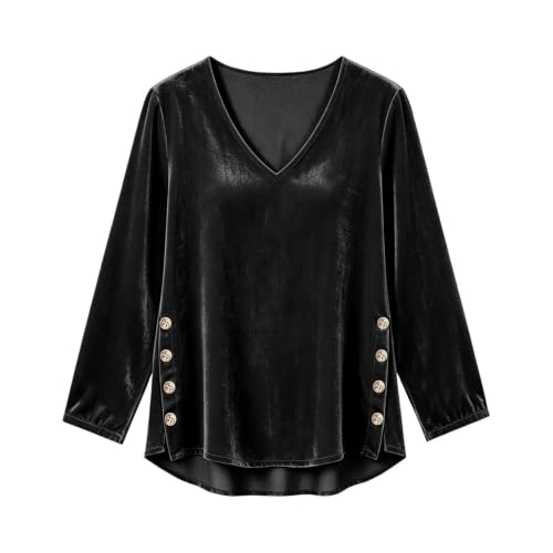 Women's Velvet Long Sleeve Shirt Elegant Dressy V-Neck Pullover Tops Holiday Party Casual Outfits - image 8