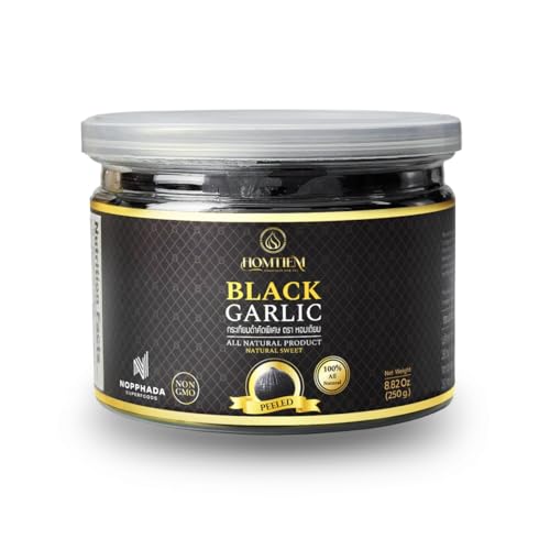 Image of Homtiem Black Garlic, Whole & Peeled, Fermented for 90 Days, Ready to Eat, Non-GMO, No Additives (8.82 Ounce (Pack of 1), Peeled)