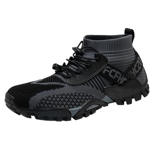 Genérico Botas para Moto Hombre Calzado Seguridad Barefoot Zapatos deportivos al libre de informal de malla voladora transpirable para montañismo primavera Zapatos Hombre Casual Botas (Grey, 44)