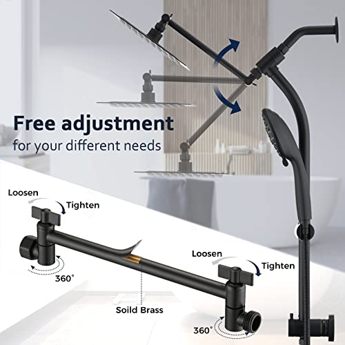 Regadera de lluvia de 8 pulgadas con pulverizador manual de alta presión, barra deslizante sin perforación y brazo extensible ajustable, divisor de 3 vías para fácil alcance, manguera de 5 pies - Negro mate miniatura 4