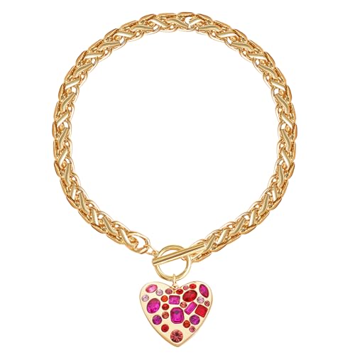 Chunky Statement Large Heart Pendant Choker Togger Lariat Pendant Necklace for Women