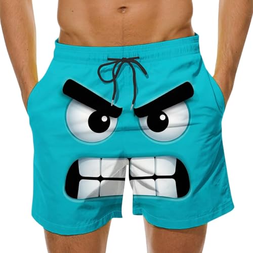 Jersey Shorts for Men UK, Casual Shorts with Unique Face Print Design Comfortable Summer Streetwear Lightweight Breathable Fabric for Daily Wear Sky B