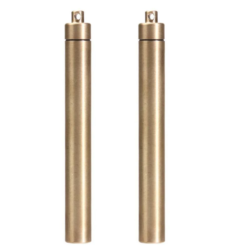 Pocket Toothpick Holder, 2 Pcs Brass Waterproof Toothpicks Box with Top Hanging Ring, Portable Toothpick Container for Travel Picnic and Camping