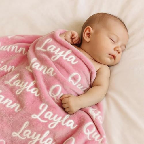 DayOfShe Custom Blankets with Name for Girls Boys Baby Shower Blanket Gifts Personalized Name Blankets for Kids Teen Girls Grandkids Christmas Baby Easter Basket Stuffers Gifts
