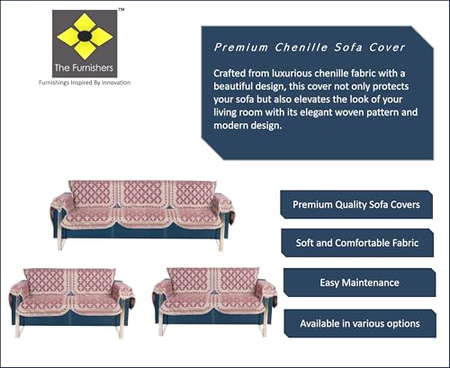Image of Premium Chenille Woven Anti-Slip 7 Seater Sofa Cover with Armt Rest | L-Shape Sofa Seat Protector for Living Room | Durable & Stylish Slipcover - Onion Pink - Floral
