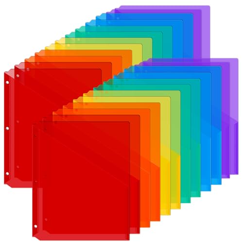 Maitys 30 Pack Binder Pockets 3 Ring, Letter Size 8.5x11,Rainbow Color