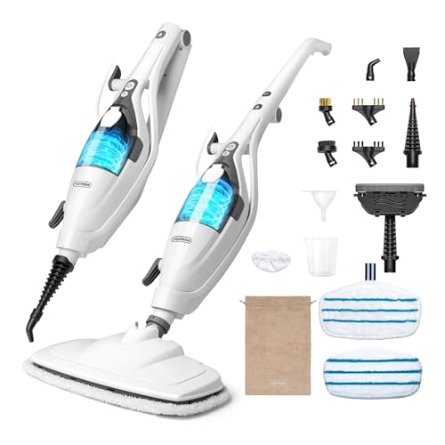 VonHaus 10-in-1 Steam Mop 1500W Floor Steamer & Handheld Steam Cleaner Multi-Surface Chemical-Free Cleaning Electric Mop 3 Steam Levels 180 Swivel Head 7m Power Cord 400ml Tank & Attachments