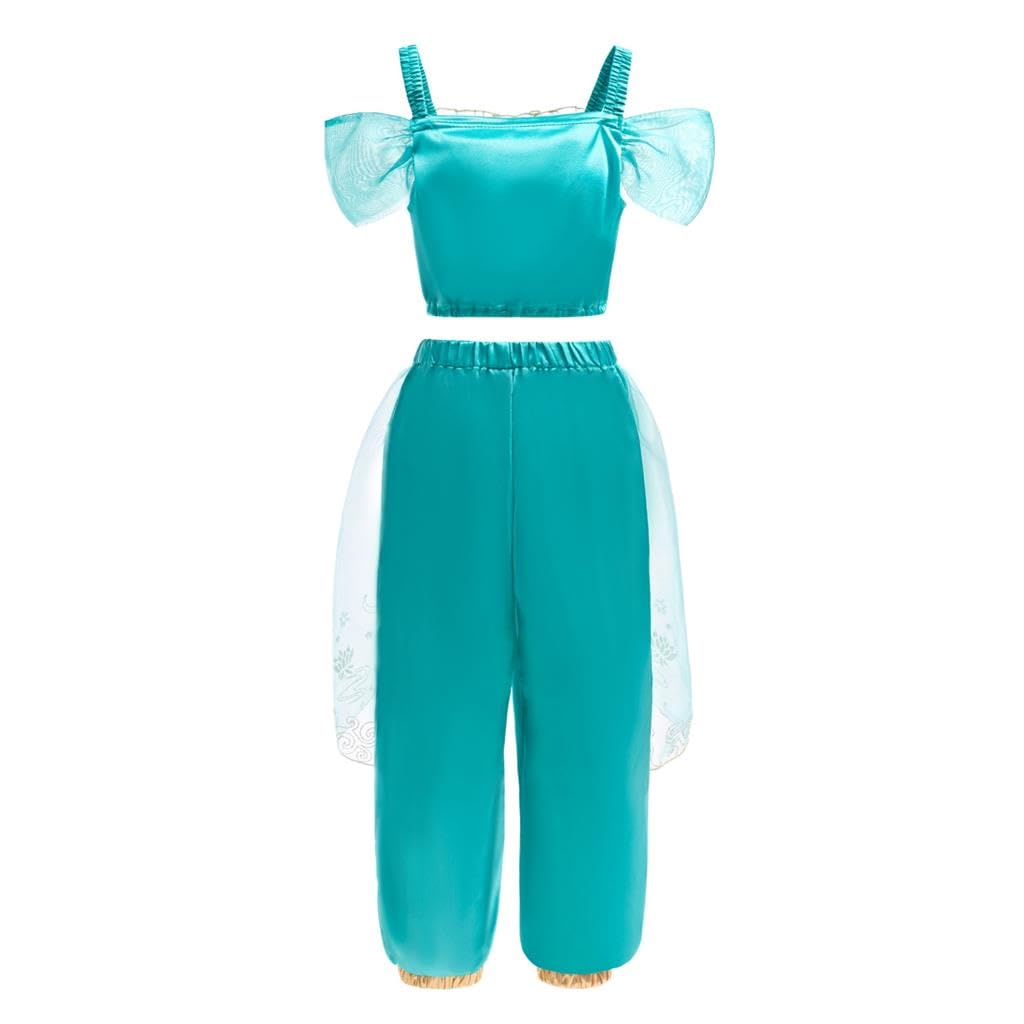 Lito Angels Princess Jasmine Costume Dress Up Arabian Belly Dance Outfit Sequin Top Pants Set for Big Girls Kids Theme Party Halloween Age 10-11 Years - Image 2