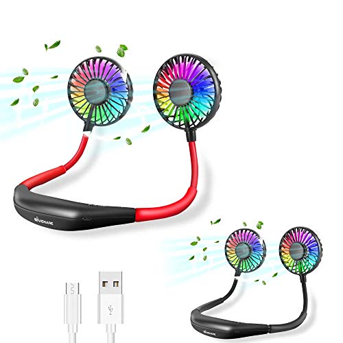 GIVERARE Hands Free Neck Fan, Portable Hanging Necklace Sports LED Fan, USB Rechargeable Personal Fan, Headphone Design, 3-6 Working Hours, 3 Speeds, for Travel Camping Sports Traveling Reading-Black