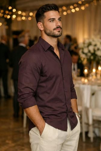 Image of IndoPrimo Men's Cotton Shirt with Stylish Full Sleeves Spread Collared Neck Solid Pattern Western Style Classic Fit and Standard Length | Casual Shirt for Man