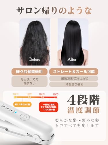 MONUSO ヘアアイロン コードレス 携帯用ポーチ付き カール/ストレート 2WAY対応 18mm プロ仕様200℃ TYPE-C充電 3200mAh大容量 140℃~200℃4段階温度調整 自動電源OFF 誤起動防止ロック 小型 持ち運び便利 男女兼用 家庭/旅行/出張 3001(ピンク) の商品画像 2