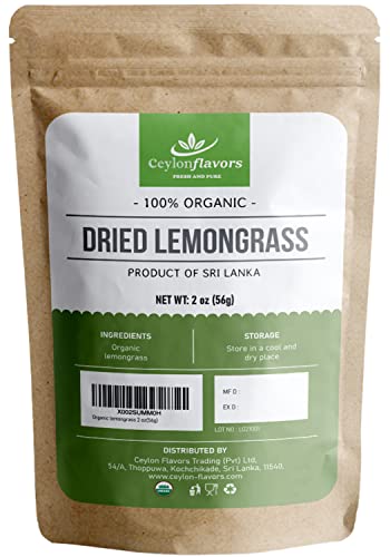 Organic Premium Grade Dried Lemon Grass Cut, Harvested From A Organic Farm In Sri Lanka 2 Oz/56G #TOP13