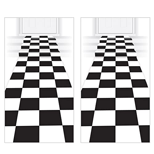 Beistle 2 Piece Racing Theme Decorations Novelty Checkered Aisle Runners for 50's Theme Party Supplies