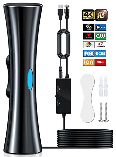 2900+ Miles Range TV Antenna for Smart TV, Upgraded Digital HD Antenna for HDTV Indoor/Outdoor with Amplifier and Signal Booster-Support 360°Reception 4K 1080p for All Television-33ft Coax HDTV Cable