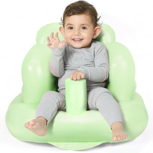 Image of Mink Inflatable Baby Seat for Babies 3 Months & Up, Blow Up Floor Baby Chair with Back Support, Fence & Built-in Air Pump, Sit Me Up Inflatable Chair for Sit Training, Feeding, Travel (Grass Green)