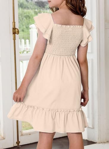 blibean Girls Summer Short Sleeve Casual Dresses, Beige, Size 10-11 — view 5