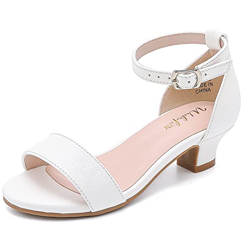 Walofou Princess Shoes For Toddler Girls Strappy Sandals Pu White Sandals Party School Little Big Flower Girl Shoes (03 Pu White 13) #TOP11