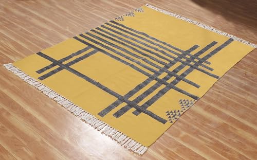 Tapis kilim chambre et salon : coton vert noir lavable