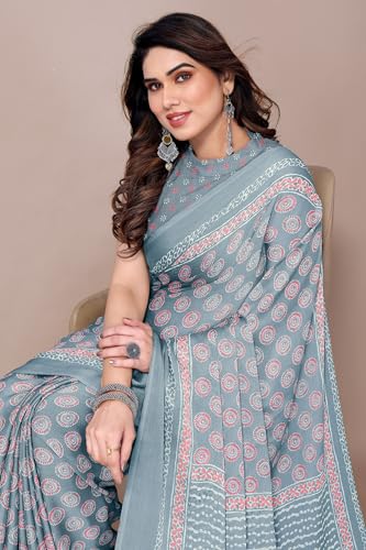 Image of MIRCHI FASHION Saree for Woman | Chiffon Block Printed Lightweight Daily Wear Sarees with Blouse