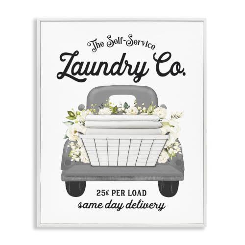 'Antique Laundry Service Truck White Floral'| Framed Giclee Art