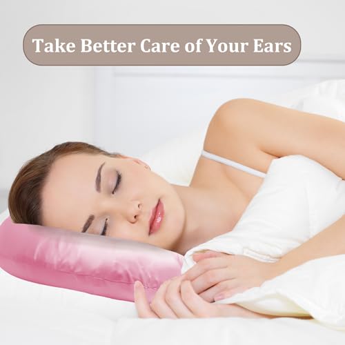 Image of Ear Piercing Pillow for Side Sleepers with Ear Hole, Donut Pillow for Ear with Silky Pillowcase for CNH and Ear Pain Inflammation Pressure Sores Piercing, Ear Guard Pillow (Pink Silk)