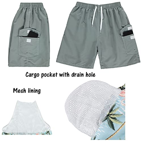 Men's Swim Trunks,Swimming Shorts with Mesh Lining, Beach Shorts Bathing Suit with Cargo Pocket Classic Solid Prints2
