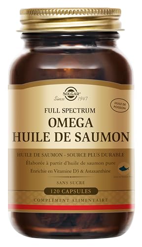 SOLGAR   Full Spectrum Omega   Aceite de Salmón Salvaje de Alaska   Omega 3, 5, 6, 7, 9, Vitamina D3 y Astaxantina   Apoyo Cardíaco, Cerebral, Visual e Inmunitario   120 Cápsulas Blandas