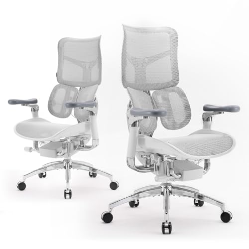 Image of SIHOO Doro S300 Ergonomic Office Chair, Computer Chair, Gaming Chair with Dual Dynamic Lumbar Support, 6D Coordinated Armrests, Adjustable Rolling Chair (White Italian Velvet Mesh)