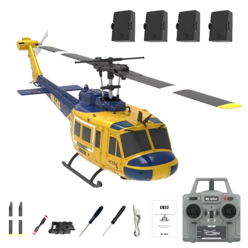 Stylomira RC ERA C032 UH-1 Huey Hélicoptère radiocommandé 6 canaux gyroscopique stabilisé avec positionnement du flux optique, hélicoptère militaire télécommandé, pour amateurs (jaune/bleu/4 piles) Stylomira RC ERA C032 UH-1 Huey Hélicoptère radiocommandé 6 canaux gyroscopique stabilisé avec positionnement du flux optique, hélicoptère militaire télécommandé, pour amateurs (jaune/bleu/4 piles)