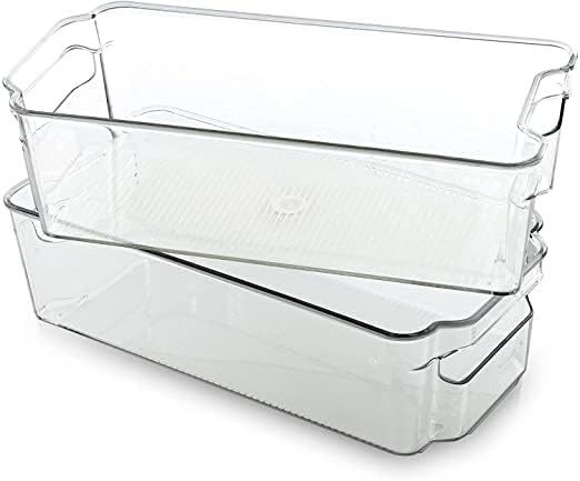 ALPHIT SALE Clear Plastic Pantry Organizer Bins Set,Food Storage Bins with Handle For Refrigerator, Fridge, Cabinet, Kitchen, Countertops, Cupboard, BPA free (pack of 2 small)-image-5
