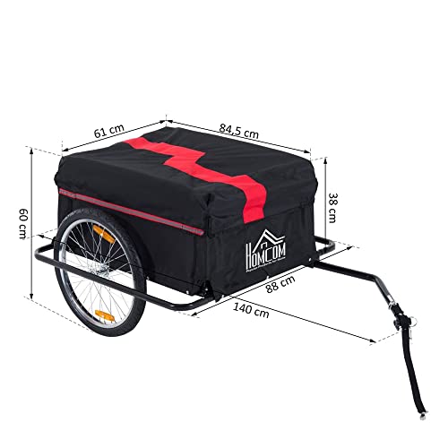 HOMCOM Fahrradanhänger Lastenanhänger Belastbarkeit max. 40 kg Transportanhänger Handwagen Lasten-Fahrradanhänger Schwarz Stahl Oxford 140 x 88 x 60 cm