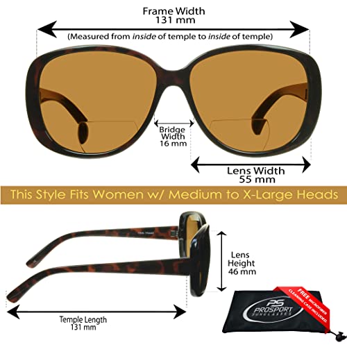 Image of proSPORT Womens Polarized Bifocal Reader Sunglasses Gray Brown Lens Oversize Jackie-O Black Brown Frame